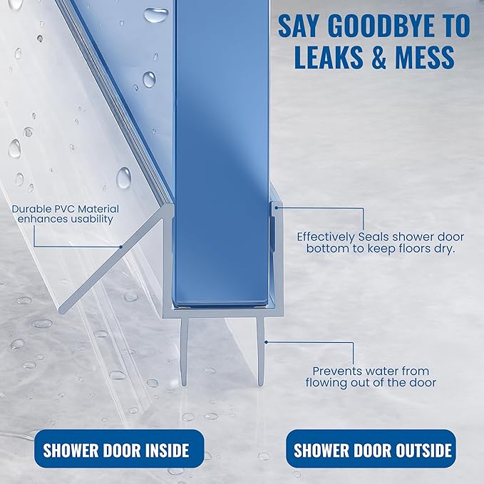 KC Hardware Frameless Shower Door Bottom Seal Strip with Drip Rail - Shower Door Seal Sweep for 3/8 Inch Thick Glass - Acts as a Leak Guard to Prevent Water Leaks - 36 Inch - Ultra Clear - Pack of 1