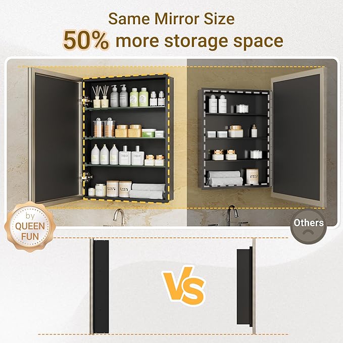 Pre-Assembled Surface or Recessed Medicine Cabinet Mirror-24x30 Brushed Nickel Bathroom Medicine Cabinet with Mirror & Rustproof Aluminum Frame, Beveled Bathroom Vanity Mirror with Storage