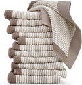 Cleanbear Wash Cloths 12 Pack, Jacquard Weaved Cotton Washcloth for Body and Face, 13.5 by 13 Inches Soft Face Towels for Sensitive Skin (Light-Brown)
