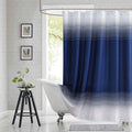 90 Inch Blue Shower Curtain, Extra Long Modern Navy Blue and White Gradient Horizontal Stripe Waterproof Polyester Shower Curtains for Bathroom, 72x90 Inches