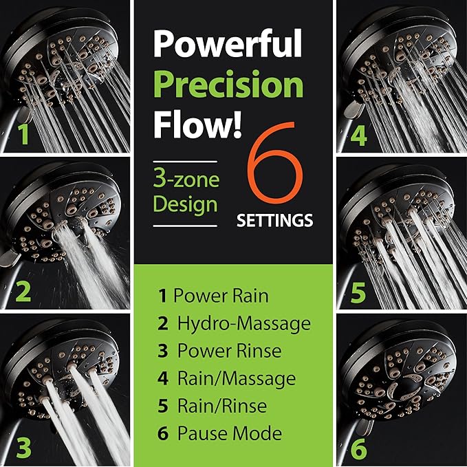 AquaDance High Pressure 6-Setting Oil Rubbed Bronze Handheld Shower Head with Stainless Steel Hose. Officially Independently Tested to Meet Strict US Quality & Performance Standards!