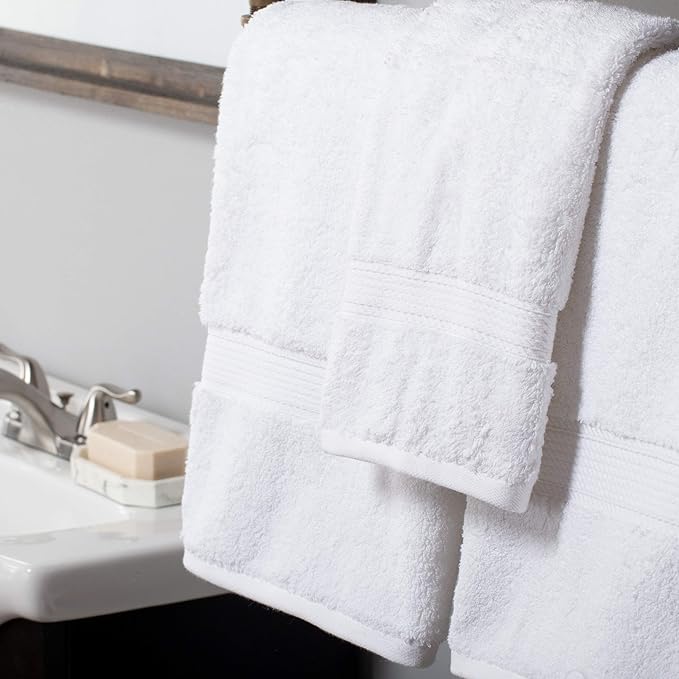 BLUENILEMILLS Buckingham Egyptian Cotton 3-Piece Towel Set, Washcloths, Hand Towels, Bath Towels, Stone