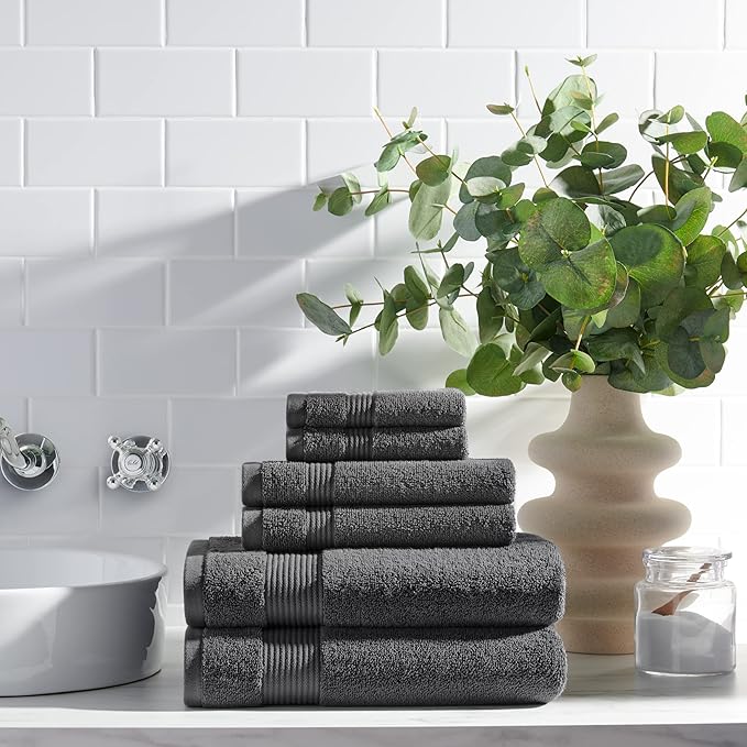 Arkwright 100% Cotton Luxury 36 Piece Bath Towel Sets Bulk - Case of 6 - Soft & Absorbent 600 GSM, Quick-Drying, Perfect for Beach Houses, Hotels, and Rental Properties, Pewter Grey