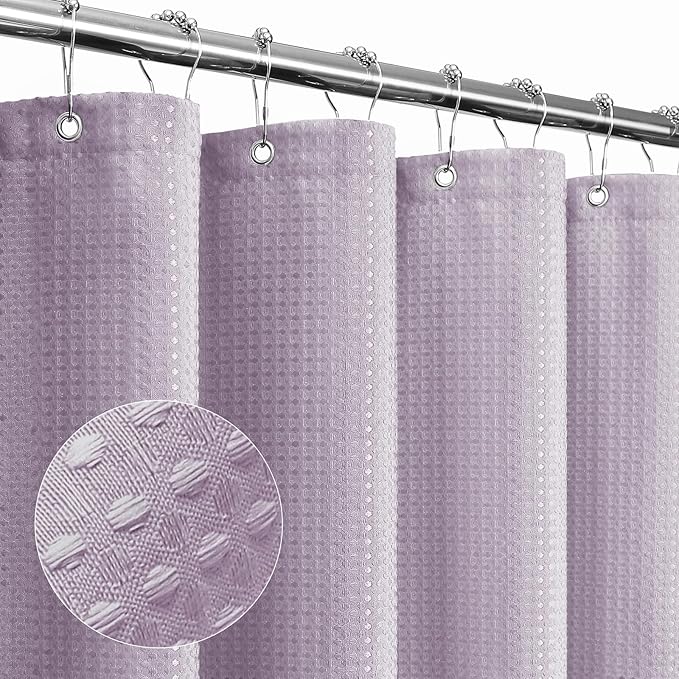 Gibelle Extra Long Shower Curtain 72 x 84, Tall Waffle Weave Textured Fabric Shower Curtain for Bathroom, Water Repellent, Machine Washable, Lavender