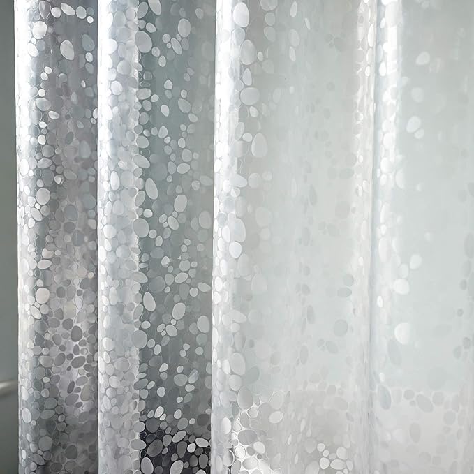 AooHome EVA Shower Curtain Liner, Shower Curtain Cobblestone Patten with Bottom Magnets, Rust Proof Grommets, Semi Transparent, 72W x 75L inch