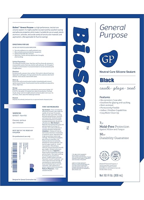 Black BioSeal 100% Silicone Sealant Caulk General Purpose, Waterproof and No Odor 10.1 Ounce Cartridge -Black (50)