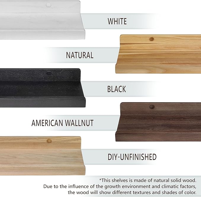 Floating Shelves for Wall 24 inch, Waterproof, Wall Storage Shelves with Lip, Display Picture Ledge Shelf for Photo Frame, Natural Wood Hanging Book Shelves (American Walnut, Set 2)