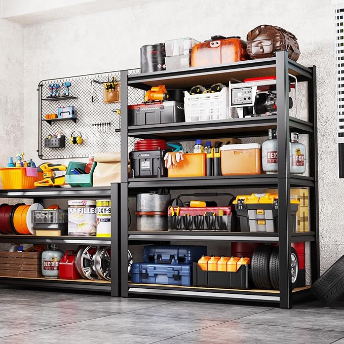 5-Tier Garage Shelving Heavy Duty Storage Shelves, Metal Adjustable Shelving Unit, Utility Garage Organizer Shelf for Basement, Pantry, Kitchen, Warehouse, 31.5" W x 13.8" D x 71.2" H, Black