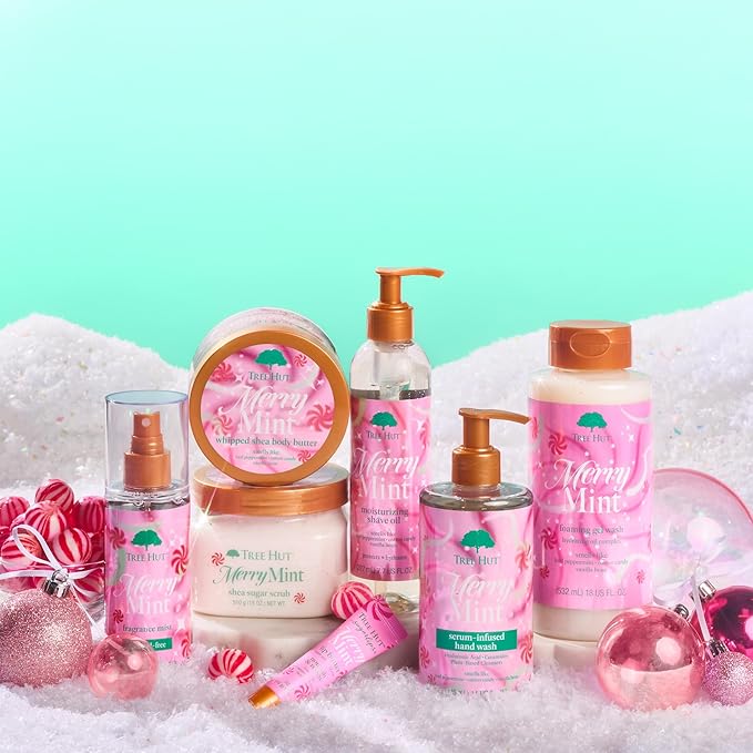 Tree Hut Merry Mint Foaming Gel Wash, Moisturizing & Hydrating Body Wash with Shea Butter, Gently Cleanses for Soft, Fresh & Radiant Skin, Holiday Gift & Stocking Stuffer, 18 fl oz