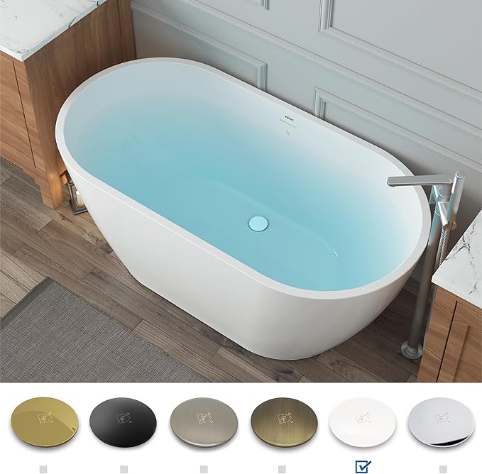 FerdY Bali 55" Freestanding Bathtub, Glossy White Freestanding soaking tub with Polished White Drain & Integrated Slotted Overflow, cUPC Certified
