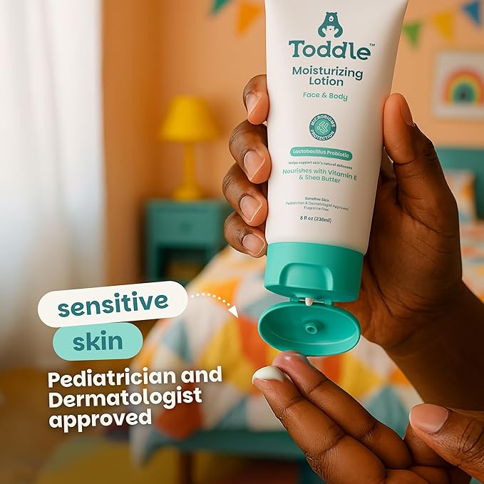 Probiotic Moisturizing Lotion for Face & Body, Eczema & Dry Skin Relief, Fragrance-Free with Vitamin E, Shea Butter for Sensitive Baby & Kids Skin, Pediatrician-Approved, 8oz