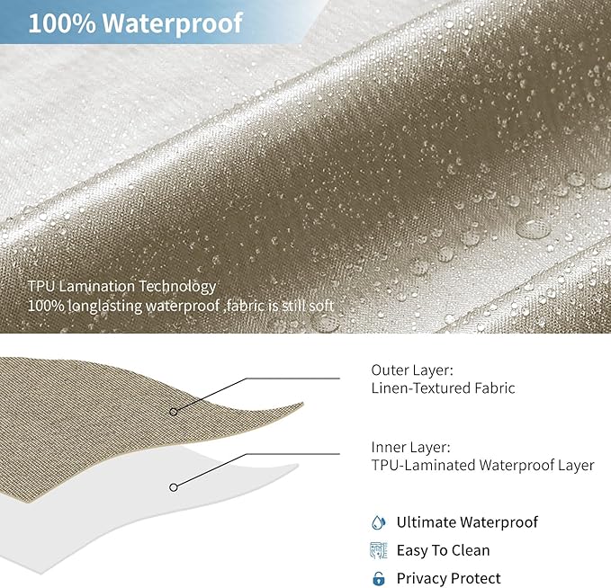 2-in-1 Waterproof Long Fabric Shower Curtain or Liner,Linen Textured,78 Inch Breathable TPU & Washable Bathroom Shower Curtain Set with 12 Plastic Hooks,Modern,72"x78" Khaki