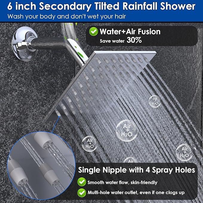 Enga Shower Faucet Set, Dual Shower Head System with Body Jets, 10" & 6" Rain Showerheads with 4 Jets, 2 in 1 Handheld Spray, 4 Way Shower Diverter, Chrome