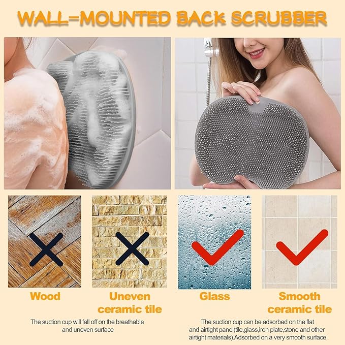 Shower Foot Scrubber Mat with Non-Slip Suction Cups, Exfoliating Foot and Back Washer Pad for Bathtub and Shower Floor (Gray)