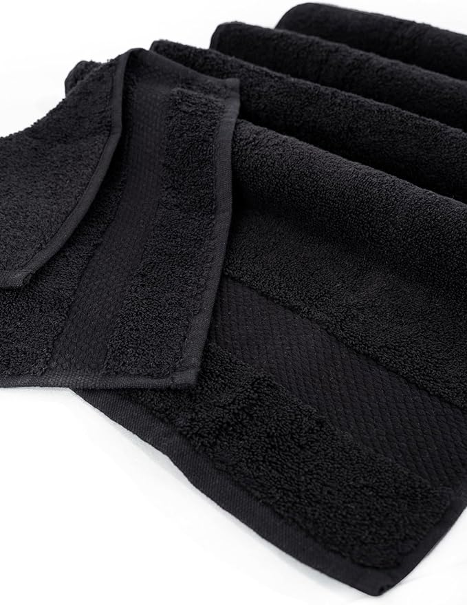 Hencely Premium 6-Pack Washcloths 12x12 Inches Soft Turkish Cotton High Absorbent and Quick Dry Dishtowel for Kitchen and Bath (Wash Cloth 6 Pack, Black)