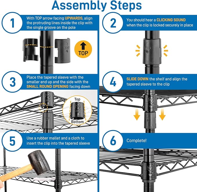 5 Tier Storage Racks Shelving, Heavy Steel Pantry Shelves, Adjustable Wire Shelving Rack, Suitable for Garage, Kitchens, Offices, 58" W x 13.8" D x 71" H, Black