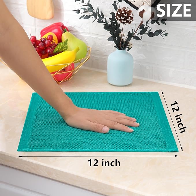 Homaxy 100% Cotton Waffle Weave Kitchen Dish Cloths, Ultra Soft Absorbent Quick Drying Dish Towels, 12 x 12 Inches, 12-Pack, Teal