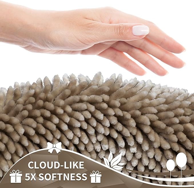 Yimobra Chenille Bathroom Rugs Non Slip, Extra Thick Soft Absorbent Bath Rug, Machine Washable Quick Dry Bath Mat for Bathroom Floor, Tub and Shower, Home Decor Accessories, 24x17, Camel