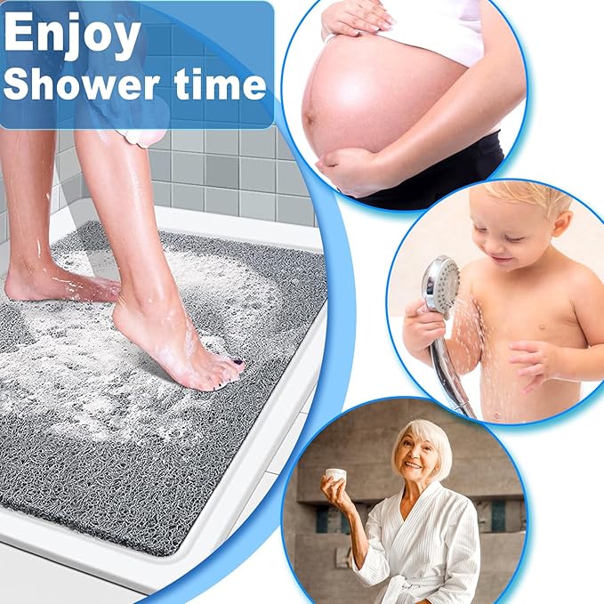 Shower Mats Non Slip for Elderly, 16x24’Lager Loofah Shower Mat, Loofah Bath Mats for Shower for Elderly-Grey