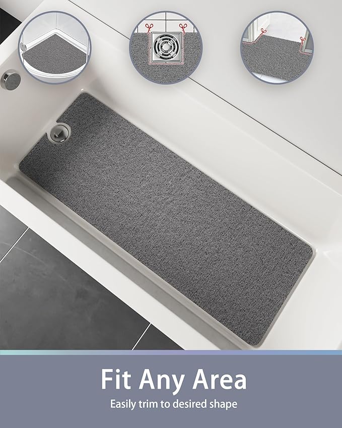 Non Slip Shower Mats for Inside Shower, 16x24 Inch, Anti-Slip Bathtub Mats for Bathroom, Foot Scrubber Loofah Bath Mats for Shower, Quick Drying Shower Stall Mats for Wet Areas (Grey)