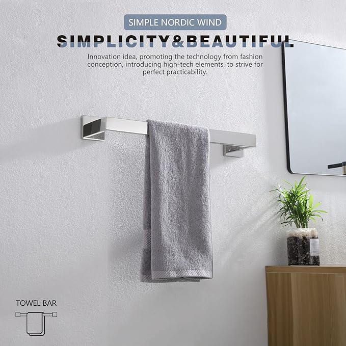 KOKOSIRI 16-Inch Single Towel Bar, Bathroom Kitchen Towel Holder, Wall Mounted SUS304 Stainless Steel Towel Rack, Polished Chrome, B4003CH-L16