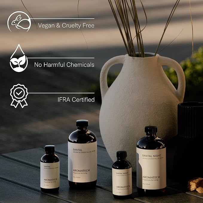 AromaTech Santal Aroma Essential Oil Blend: Luxury Hotel Inspired Aromatherapy with Amber, Vanilla, Cedar & Sandalwood for Ultrasonic Diffusers & Nebulizers - 4 fl oz, 120 mL