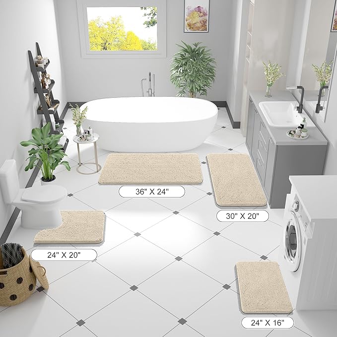 OLANLY Bathroom Rugs 24x16, Extra Soft Absorbent Chenille Bath Rugs, Rubber Backing Quick Dry, Machine Washable Bath Mats for Bathroom Floor, Tub and Shower, Home Decor Accessories, Sand