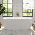 FerdY Shangri-La 67" Acrylic Freestanding Bathtub, Classic Oval Shape Acrylic Soaking Bathtub with Polished White Drain & Minimalist Linear Design Overflow, Modern White, cUPC Certified