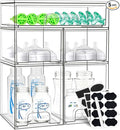 Baby Bottle Organizer, 5 Pack Stackable Storage Drawers with Labels, Clear Station Organizers Container for Pacifiers, Pump Parts, Desk Organizer Bins for Bathroom, Cabinet, Pantry, Vanity, Countertop