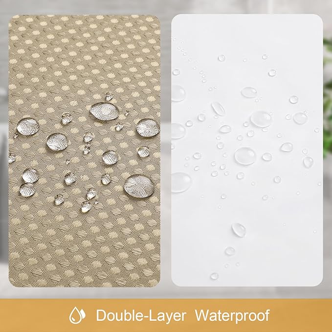 3 in 1 Long Beige Shower Curtain Set-72 W x 78 H, Tan Waffle and PEVA Liner Set with 12 Stainless Steel Hooks, Waterproof Fabric for Bathroom