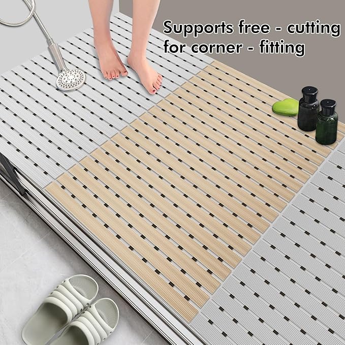 Extra Large Shower Mat Non Slip (35.4"*23.6"),Heavy Bathtub Mat for Elderly with Drain Holes,No Suction Cups Large Shower Floor Mats for Inside Shower,Black