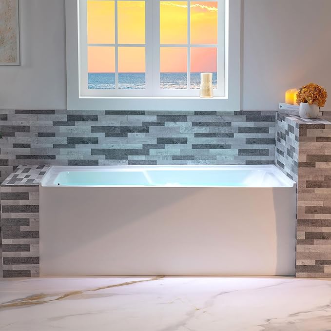 WOODBRIDGE 54" Acrylic Rectangular Alcove Soaking Bathtub in White with Left Drain, Oil Rubbed Bronz pop-UP Drain Included BA5430L