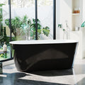 59 Inch Freestanding Bathtub, Acrylic Soaking Bathtub with Chrome Drain and Overflow, Standalone Ergonomic Tub for Bathroom Relaxation, Deep Design for Family and Guest Use, White+Black