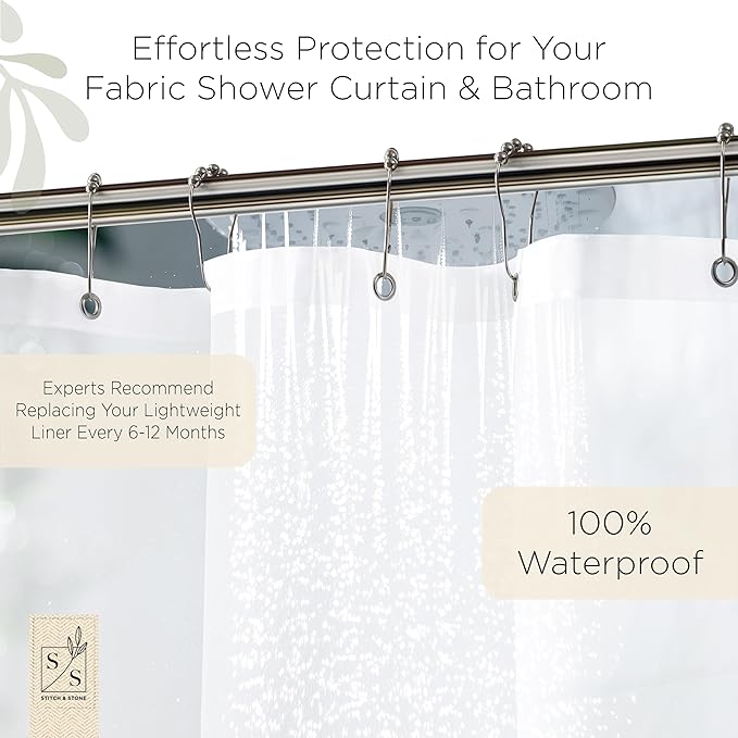 Stitch & Stone Shower Curtain Liner, Premium Medium Weight Durable Waterproof 6g PEVA for Bathroom with Weighted Magnets, Extra Long 72" x 84", Frosty 1 Pack