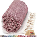 Bazaar Anatolia Turkish Beach Towel 100% Cotton Bath Towels 71x39 Quick Dry Sand Free Lightweight Large Oversized Herringbone Maroon