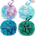 Bath Shower Loofah Sponge 60g Bath Mesh Pouf Shower Ball Body Scrubber Exfoliating Bath Sponge for Women and Men, Set of 4, Flower