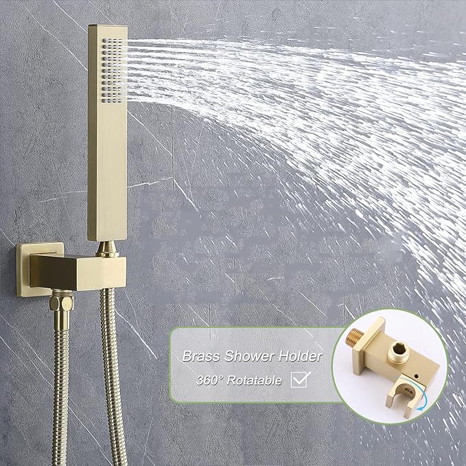 Brushed Gold Digital Display Shower System with 16X24 inch Ceiling Mounted Shower Head(Rain&Waterfall Modes), with Handheld Spray and 6 PCS Dual Modes Body Jet