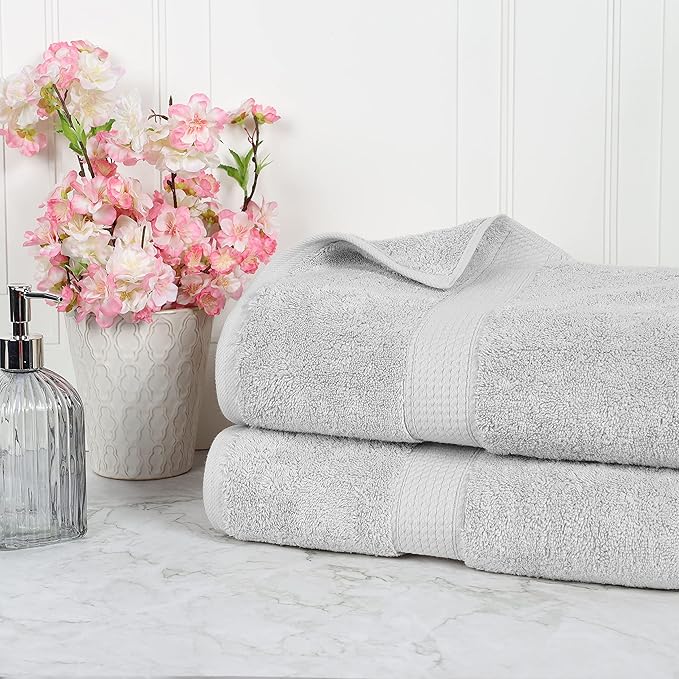 BLUENILEMILLS Premium Towel Collection, Egyptian Cotton Towels for Shower and Bathroom 2-Piece Bath Sheet Set, 34" x 68", Silver by Blue Nile Mills
