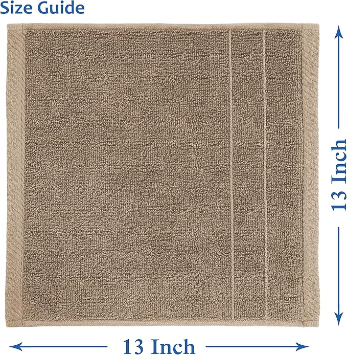 Casa Platino Washcloths 12 Pack - Spa & Salon Quality - 100% Ring Spun Mercerized Cotton Face Towels - Very Soft & Absorbent Wash Cloths for Body, Beauty, Home, Gym - Fingertip Towels - 13"x13", Taupe