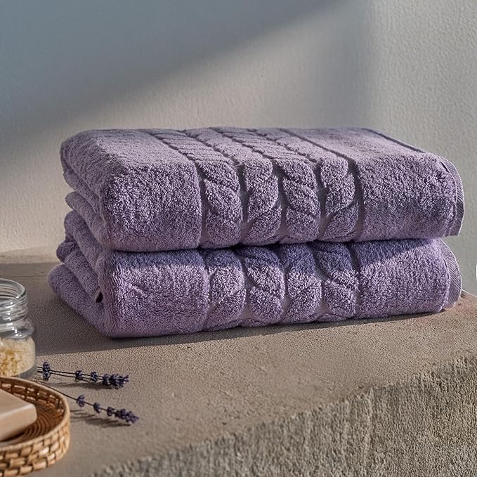 BAGNO MILANO Organic Turkish Cotton Bath Towels, Luxury Jacquard Collection, Certified Organic Highly Absorbent, Soft-Plush Towel Set (Lilac, 4 Pcs Hand Towel Set)