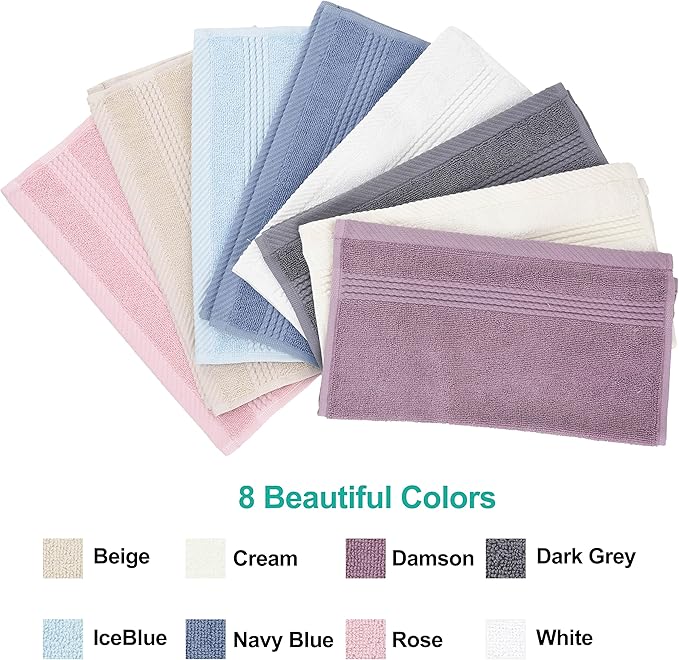 EastNBlue Lara 100% Turkish Cotton Washcloths 4 Pack, Extra Soft & Absorbent Wash Cloths for Face & Body (12" x 12"), Terry Cloth, Small Hand Towels for Bathroom, Beige