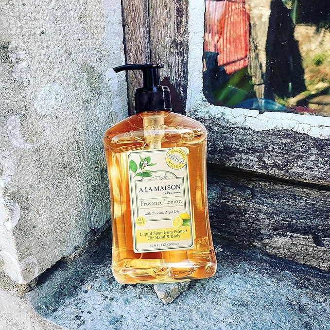 A LA MAISON Provence Lemon Liquid Hand Soap 16.9 Fl Oz - Natural Hand Wash Made with Essential Oils - Biodegradable, Plant-Based, Vegan, Cruelty-Free, Alcohol & Paraben Free (6 Pack)