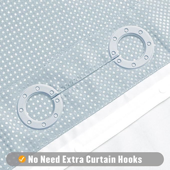 MitoVilla Blue Waffle Small Stall Shower Curtain Liner Set 36 x 74, No Hooks Required Half Size Narrow Fabric Cloth Shower Curtain Set with Snap-in Liner for Modern Bathroom Decor, Fog Blue