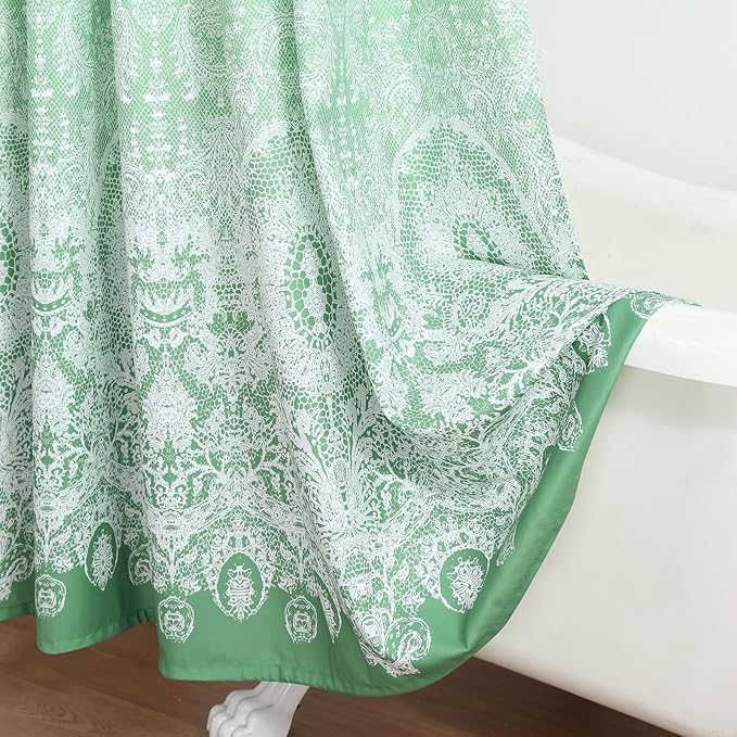 Chantilly Lace Shower Curtain - Heavyweight Polyester, Grass Green to White Ombre Design, 72" W x 72" H