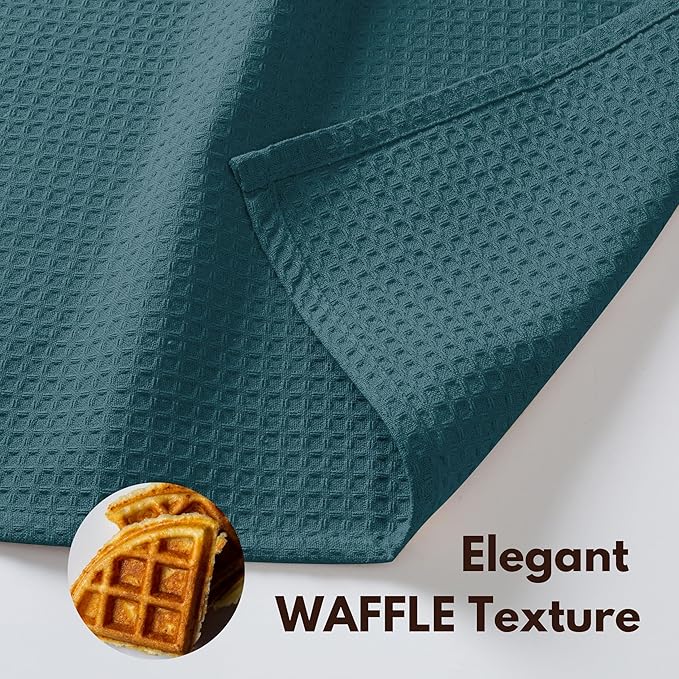 Native Fab Cotton Kitchen Towel with Hanging Loop 16x26 inches, 6-Pack, Waffle Weave Kitchen Towels for Cleaning Drying, Washcloths Soft & Absorbent Cloth Rags, Bar Towel, Dish Cloth, Teal Green