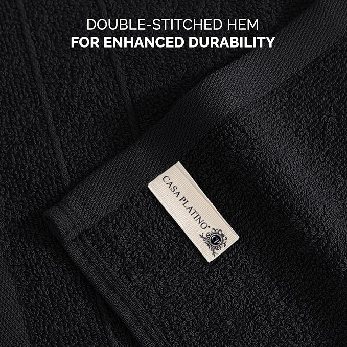 Casa Platino 100% Cotton Washcloths 24 Pack - Spa & Salon Quality Face Cloths - Ring Spun, Soft & Absorbent Wash Cloths for Body, Beauty, Home, Gym - Fingertip Towels Set- 13"x13", Black Towels Set