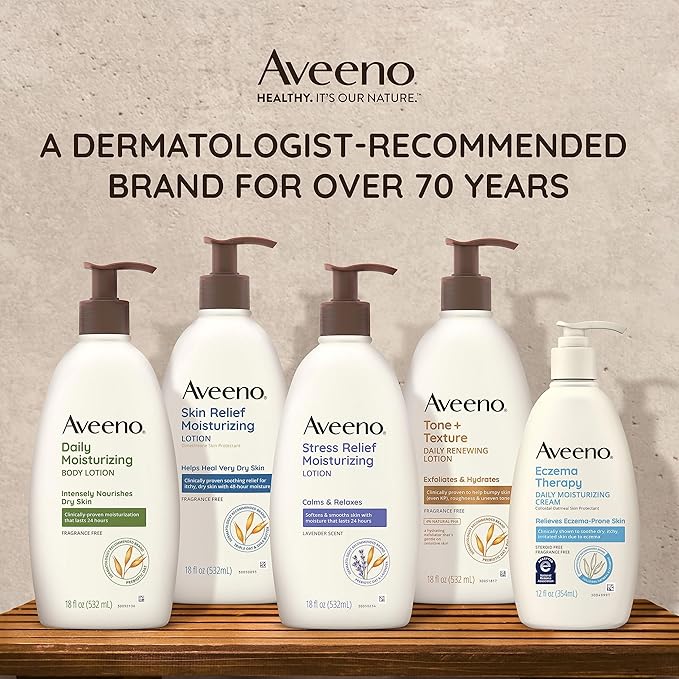 Aveeno Stress Relief Moisturizing Body Lotion with Lavender Scent, Natural Oatmeal to Calm & Relax, Non-Greasy Daily Stress Relief Lotion, 18 fl. oz (Pack of 3)
