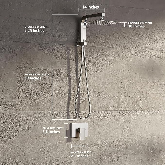 Shower Faucet Set with 10 Inch Shower Heads with Handheld Spray Combo, Rainfall Bathroom Shower System Rain Shower Head and Handle Set, Dual Shower Heads with Handheld Spray Combo, Brushed Nickel