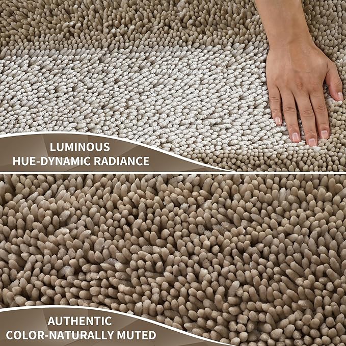 Yimobra Long Bathroom Rug Non Slip 44x24 Inch, Extra Thick Soft Absorbent Chenille Bath Mat, Machine Washable Quick Dry Bath Rugs for Bathroom Floor, Tub and Shower, Home Decor Accessories, Camel