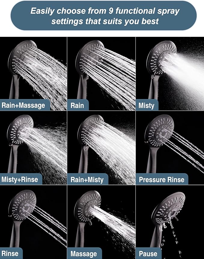 BRIGHT SHOWERS Shower Faucet Set, Shower System with Shower Valve Trim Kit, Double Handle Shower Fixture Rainfall Shower Head and 9-Setting Handheld Spray Combo, Valve Included, Oil-Rubbed Bronze